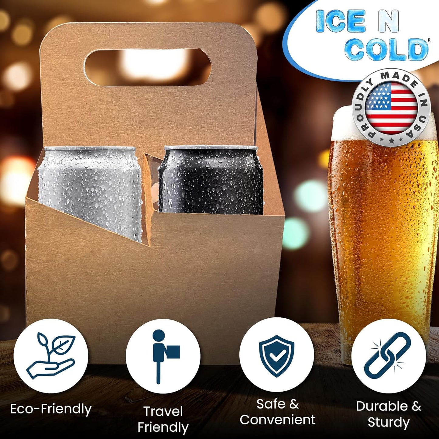 4 Cup Drink Carrier with Handle | Kraft Paperboard Holder Disposable for Hot or Cold Drinks Food Delivery Services, Uber Eats, Door Dash (225)