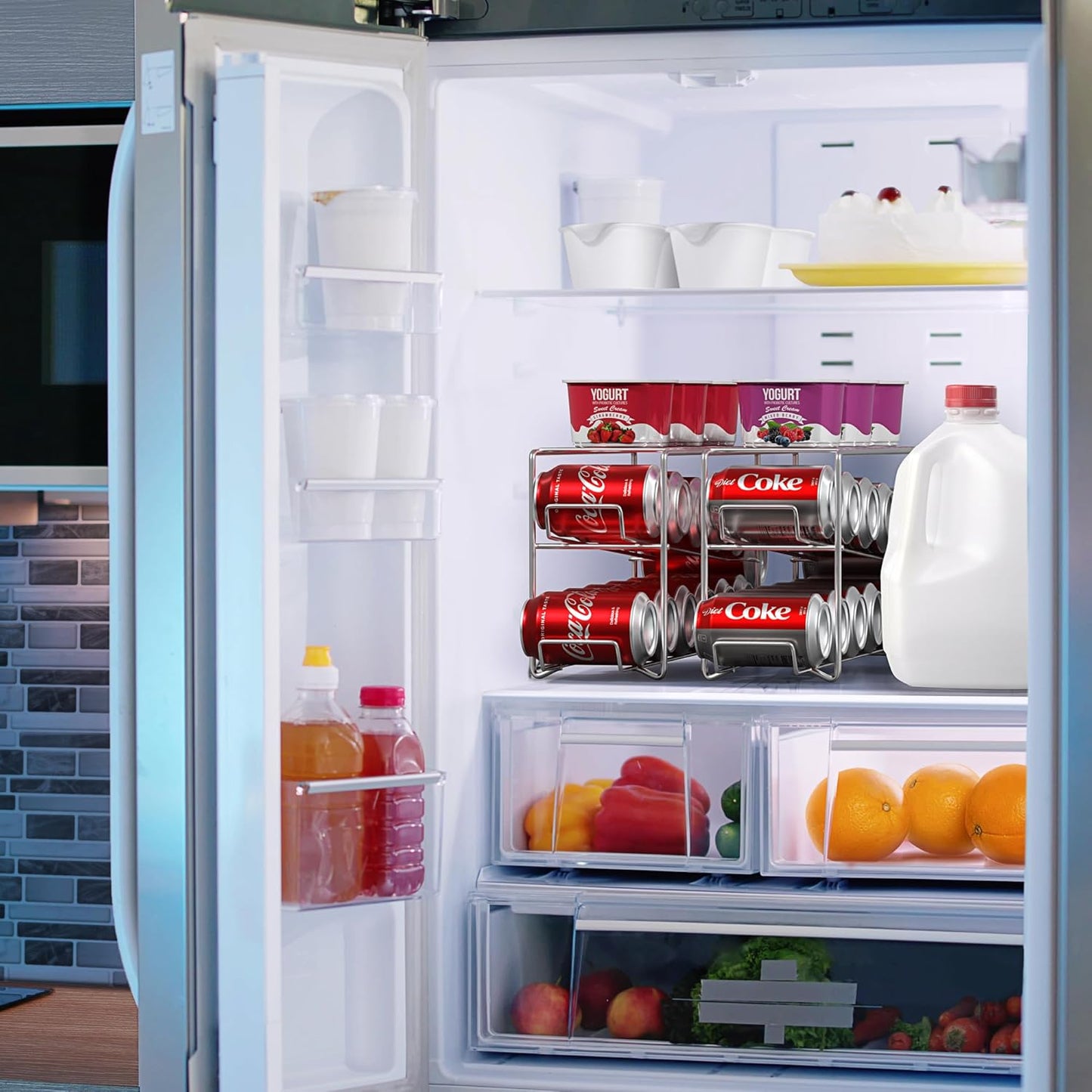 Sorbus Soda Can Rack Beverage Dispenser 12 Can Dispenser Organizer for Refrigerator (2 Pack, Silver)