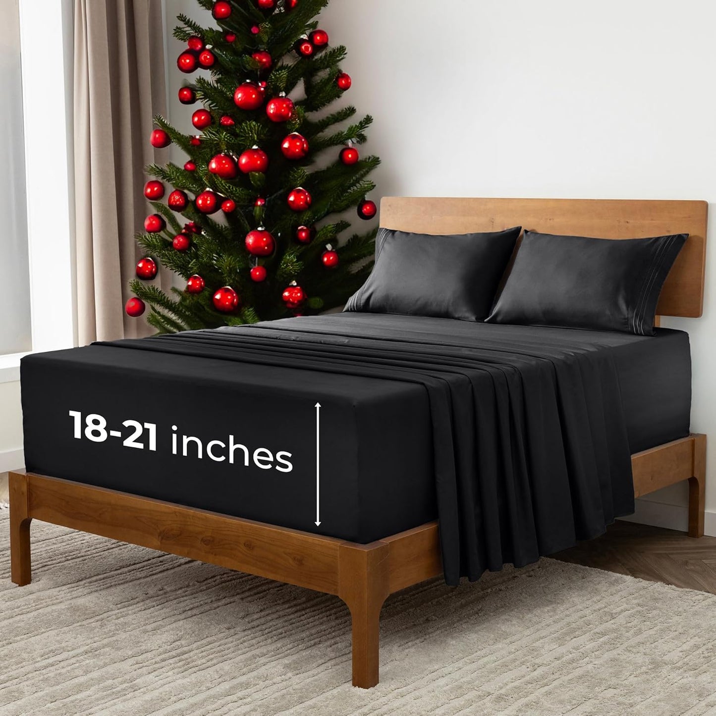 Mellanni Extra Deep Split King Sheets - 5 PC Iconic Collection Bedding - Hotel Luxury, Ultra Soft, Cooling Bed Sheets - Wrinkle, Fade, Stain Resistant (Split King, Black)