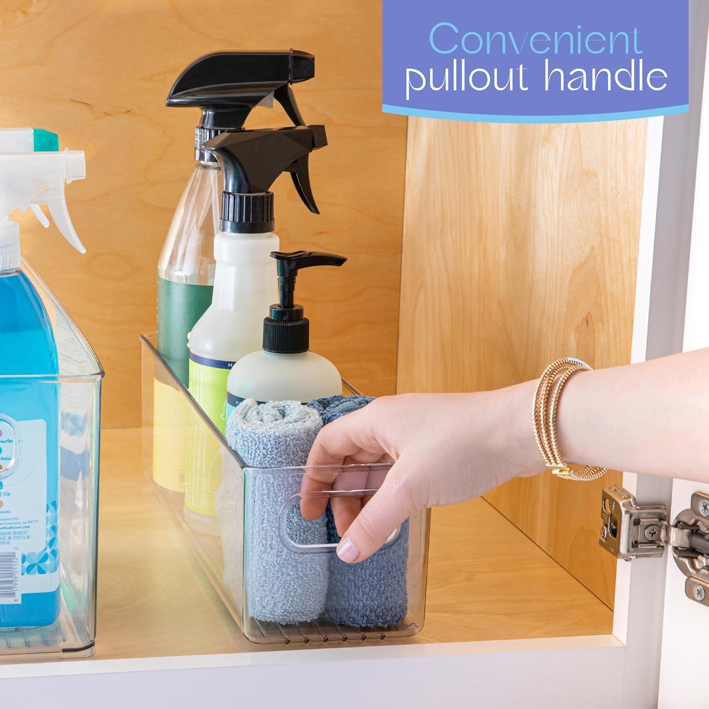 Plastic Food Storage 2 Pack Clear Container Bin with Handles for Organizing Kitchen, Pantry, Refrigerator, Freezer, Pantry, Cabinet, Closet, Bathroom. 14”X4”x4”