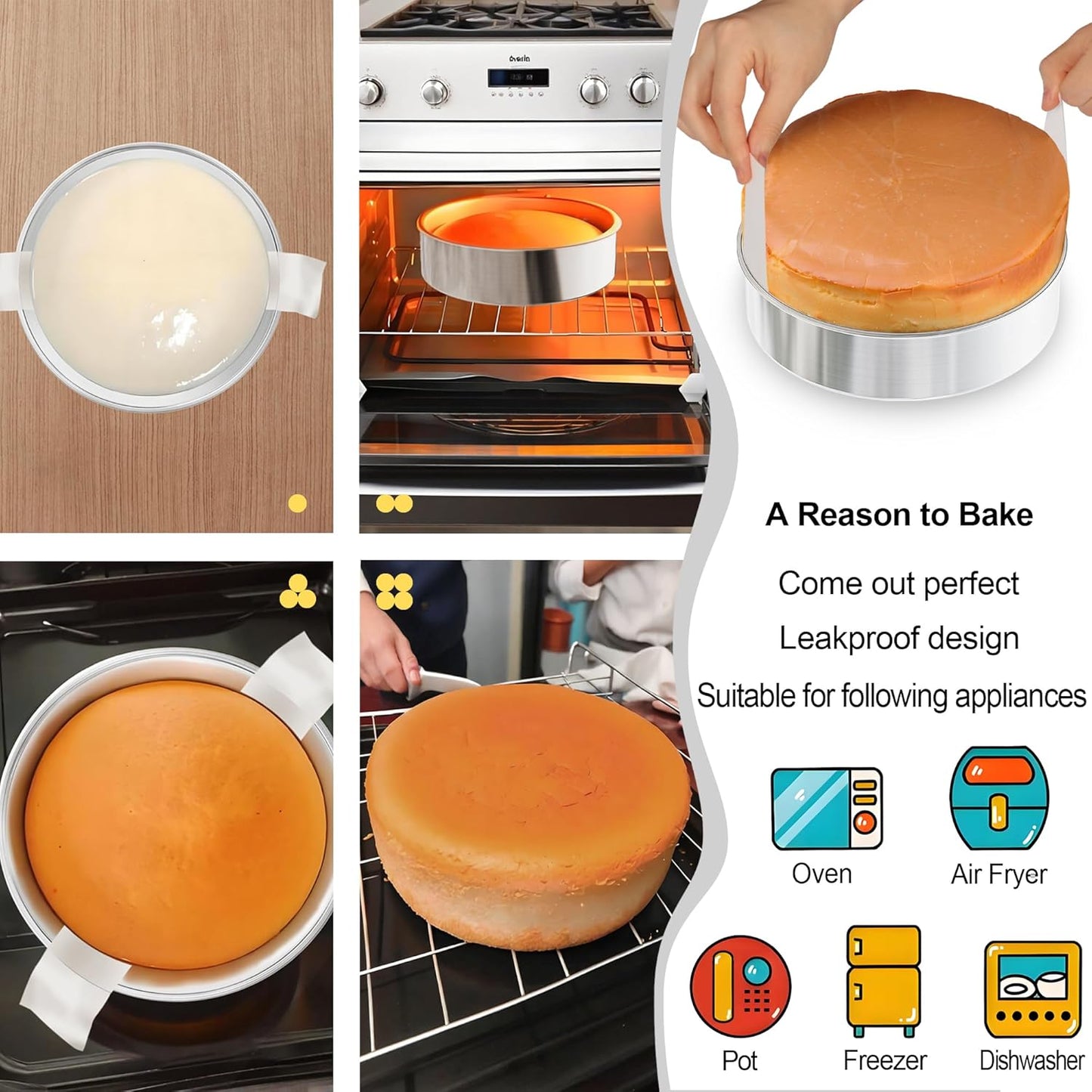 7 Inch Round Cake Pans Set of 3, Nonstick Stainless Steel Baking Pans Set with 100PCS Parchment Papers, Heavy Duty Durable Birthday Wedding Circle Layer Cake Pans Sets for Baking, Dishwasher Safe