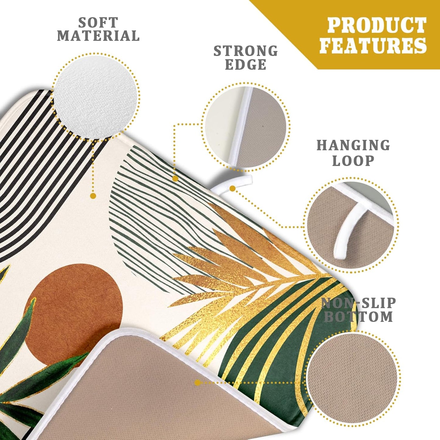 Boho Leaves Dish Drying Mat 16x18 inch Mid Century Absorbent Drainer Rack Mats Fast Dry Bottles Dish Dry Pad Protector Kitchen Accessories