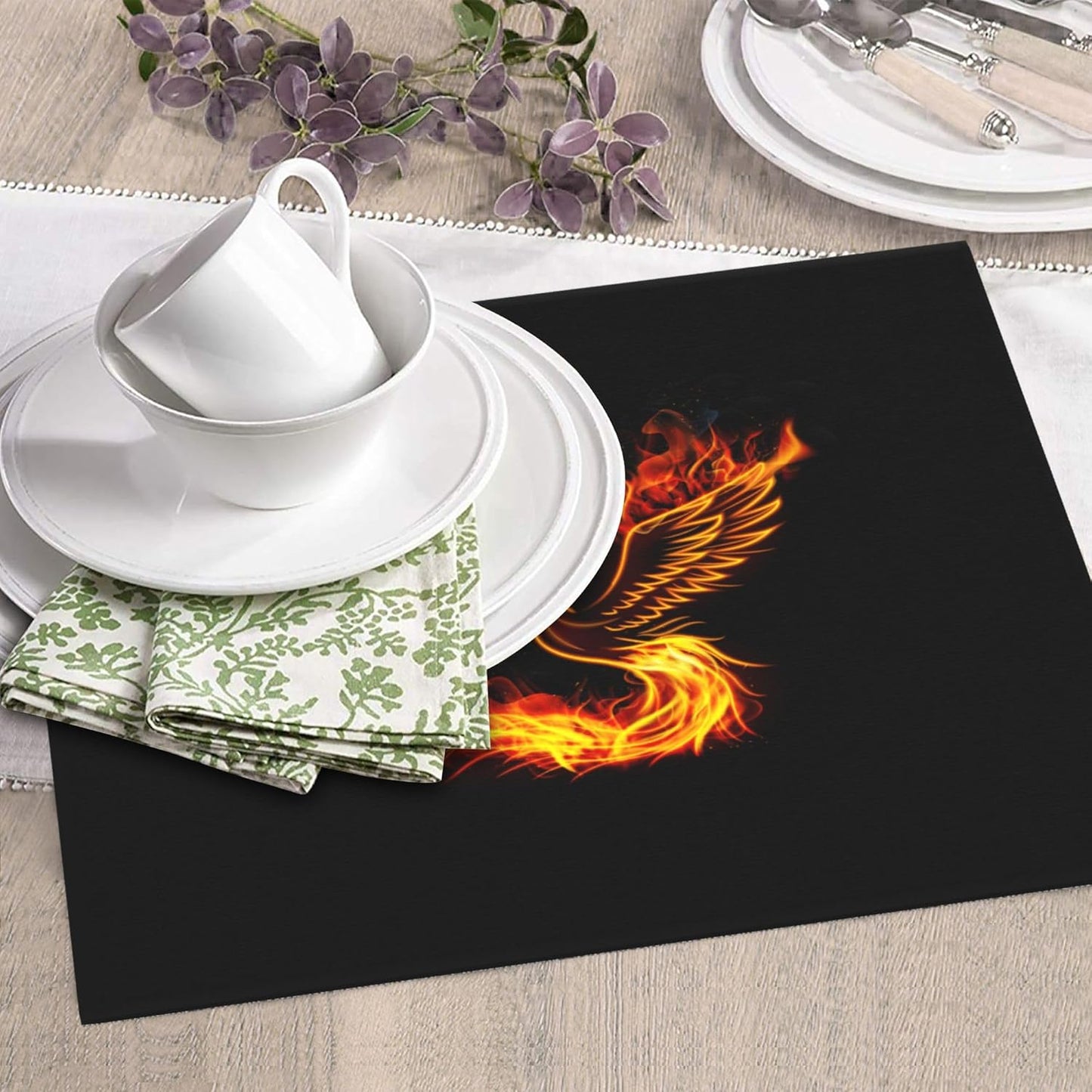 Fire Phoenix Dish Drying Mat for Kitchen Counter Washable Absorbent Reversible Microfiber Funny Drying Pad Kitchen Accessories 16x18 Inch