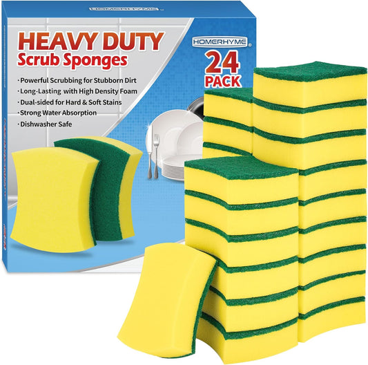 HOMERHYME Heavy Duty Scrub Sponges 24 Pack, Double-Side Design, Long-Lasting Kitchen Sponges, High Density Dish Sponge.