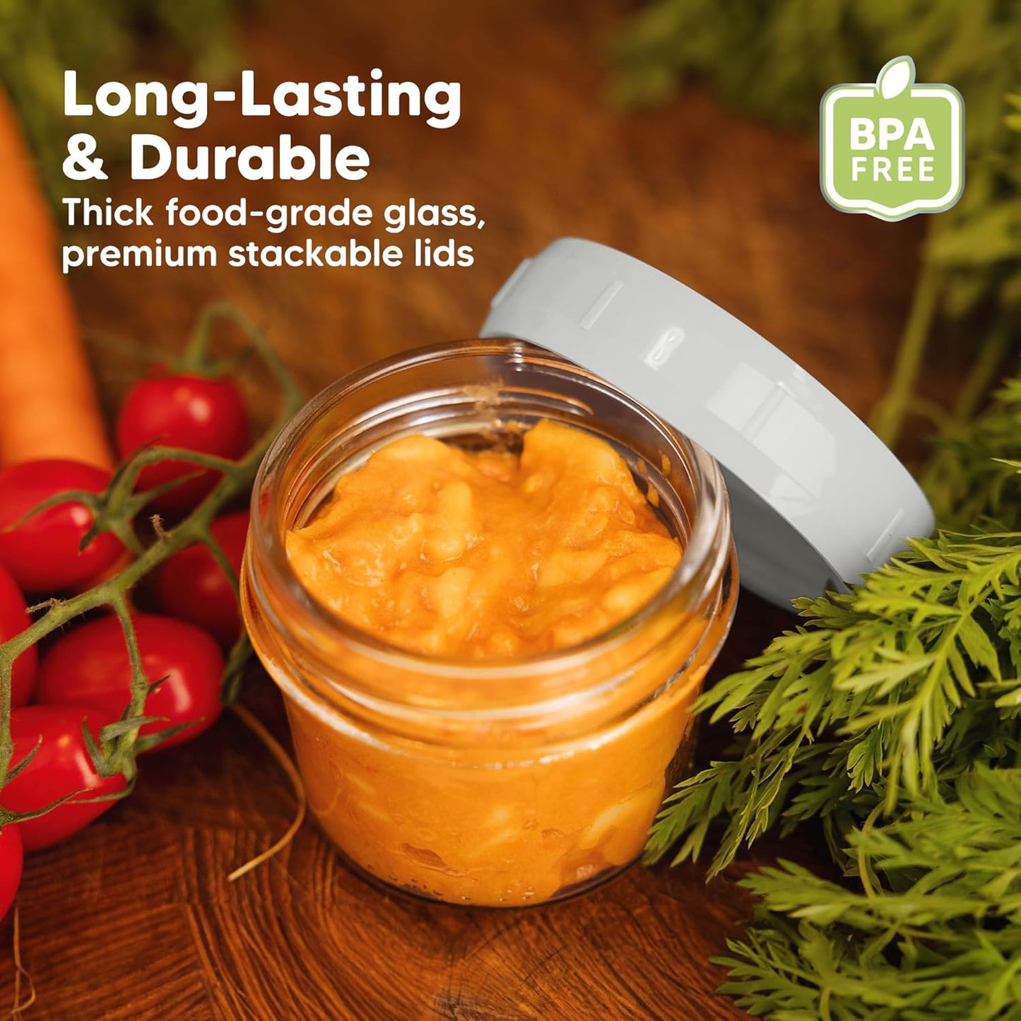 KeaBabies 6pk 4oz Glass Baby Food Containers with Lids - Leak-Proof, Microwavable Small Glass Jars, Baby Purees & Toddler Snack Storage Containers, BPA-Free, Dishwasher & Freezer Safe(Slate)