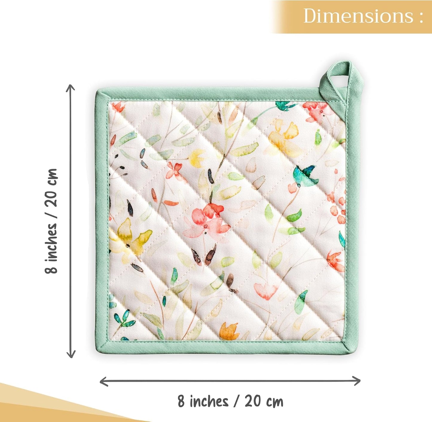 Maison d'Hermine Pot Holders 100% Cotton Heat Resistant Potholders 8" x 8" Hot Pads with Loop BBQ, Cooking, Baking, Grilling, Kitchen, Handling Hot Pans Spring/Summer (Pack of 1, Colmar)