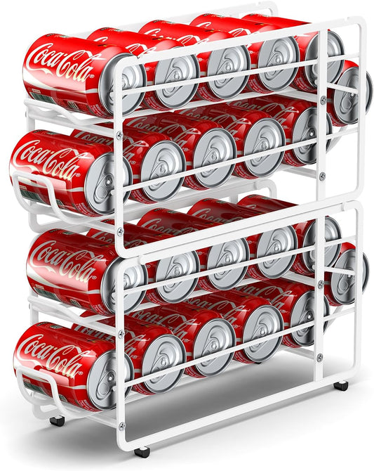 Soda Can Organizer Storage Rack, 2 Pack Stackable Beverage Soda Can Dispenser Organizer Holder for Refrigerator, Cabinet, Pantry (White)