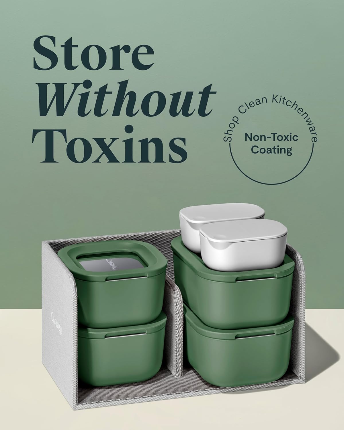 Caraway Mini Food Storage 11pc Set - Glass Storage Containers for Food - Non-Toxic Ceramic-Coated Glass - Air Release Technology - Compact & Stackable Design - Sage