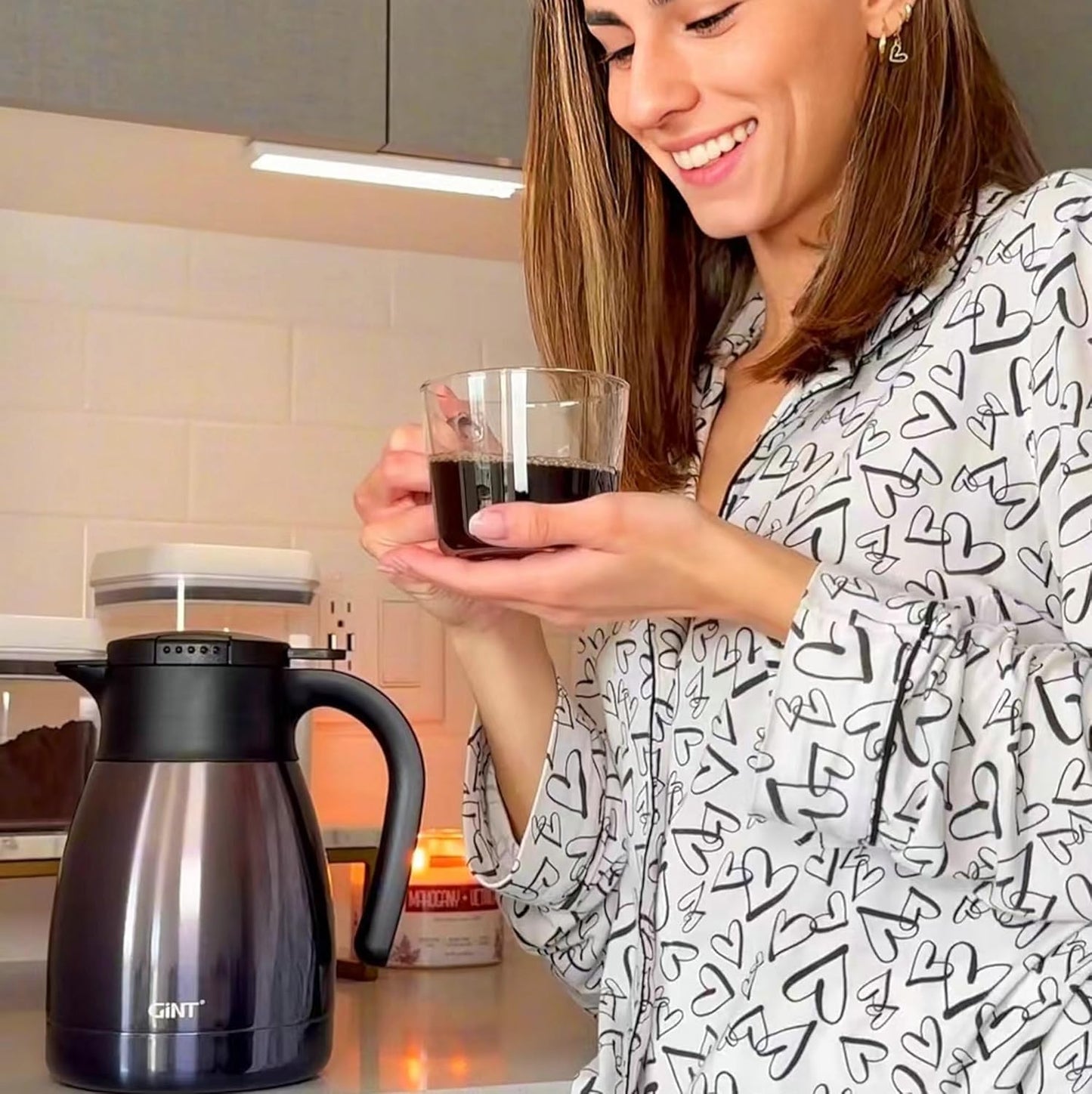 GiNT 1L / 34Oz Thermal Coffee Carafe, Insulated Stainless Steel Coffee Carafes for Keeping Hot/Double Walled Vacuum Thermal Carafe (Purple)