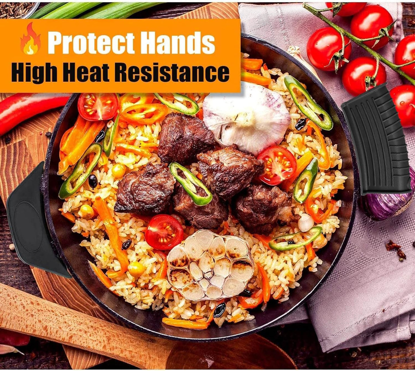 2 Pcs Cast Iron Handle Cover, Silicone Hot Handle Holder, Heat Resistant Cast Iron Skillet Covers Potholder for Frying Pans and Griddles Kitchen Supplies