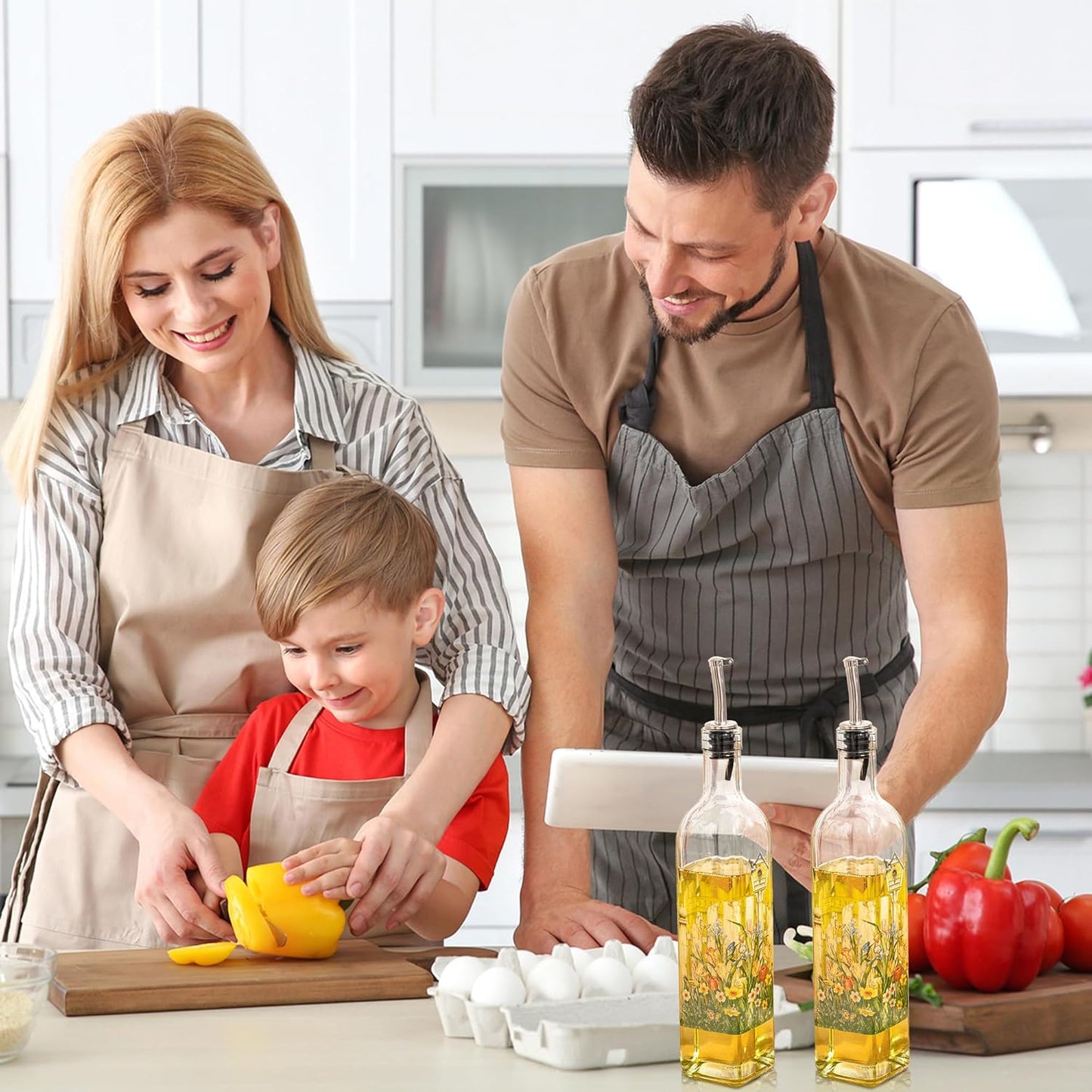 TZSSP Olive Oil Bottle, Oil & Vinegar Cruet Bottle 17oz/500ml - Dispenser Bottle Set, Glass Container with Drip-Free Stainless Steel Pourers, Bottle Set for Kitchen, Garden