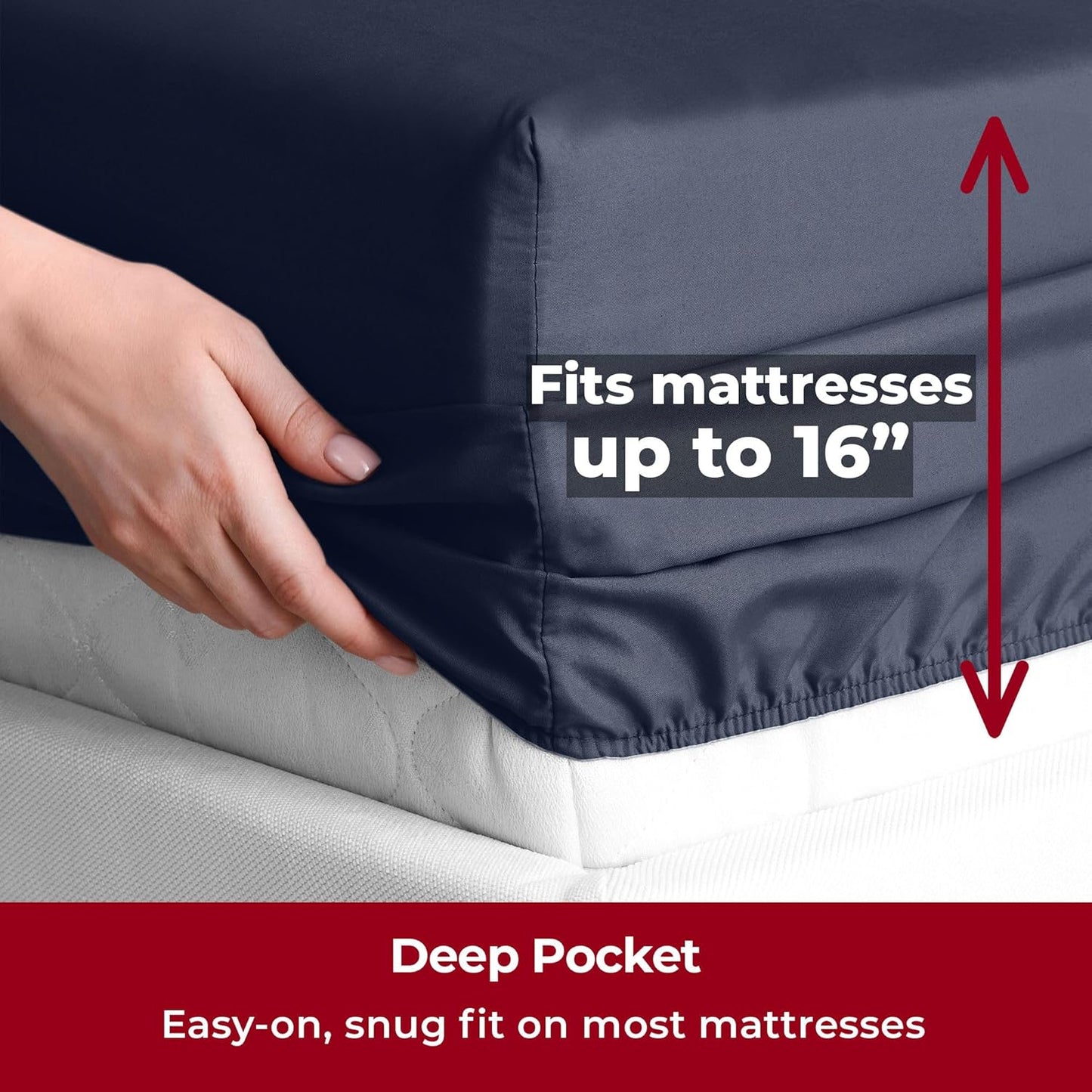 Mellanni Split King Sheets Set - 5 PC Iconic Collection Bedding - Hotel Luxury, Extra Soft, Cooling Bed Sheets - Wrinkle, Fade, Stain Resistant (Split King, Navy Blue)