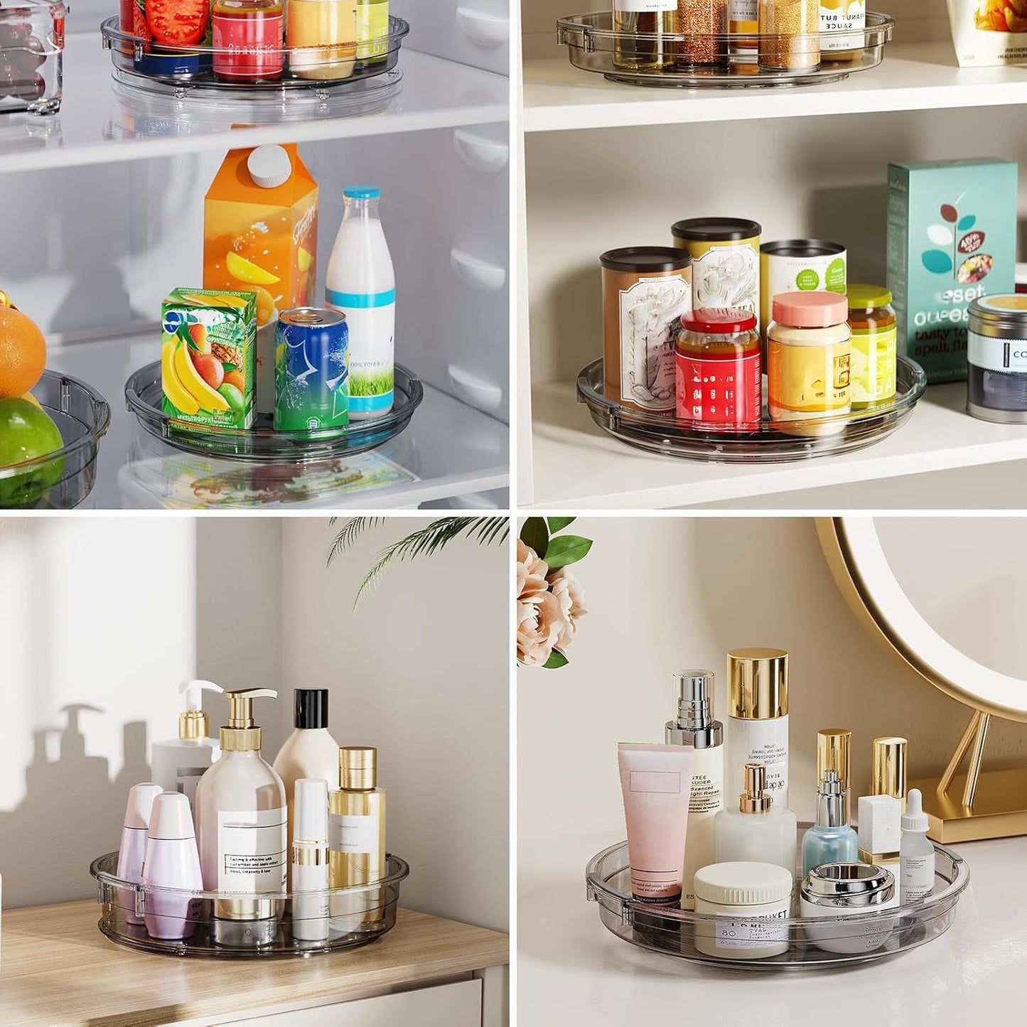 LAMU 3 Pack Lazy Susan Organizer Turntable for Cabinet, Condiment Organizer for Kitchen Pantry Organizers and Storage, Table Top, Fridge, Countertop, Spice Organization, 12'' 10.6'' 9.25'', Grey