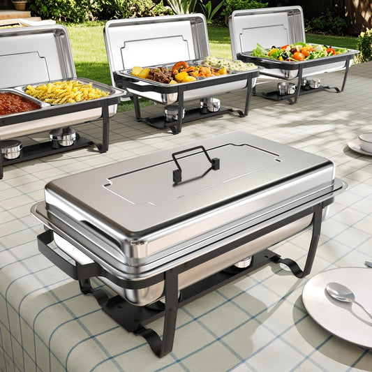 sifer 9Qt 4Pack [Multi-Size] Chafing Dish for Buffet | 80% Faster Screwless Assembly & Stackable Design for Wedding/Home/Christmas Buffets, Black