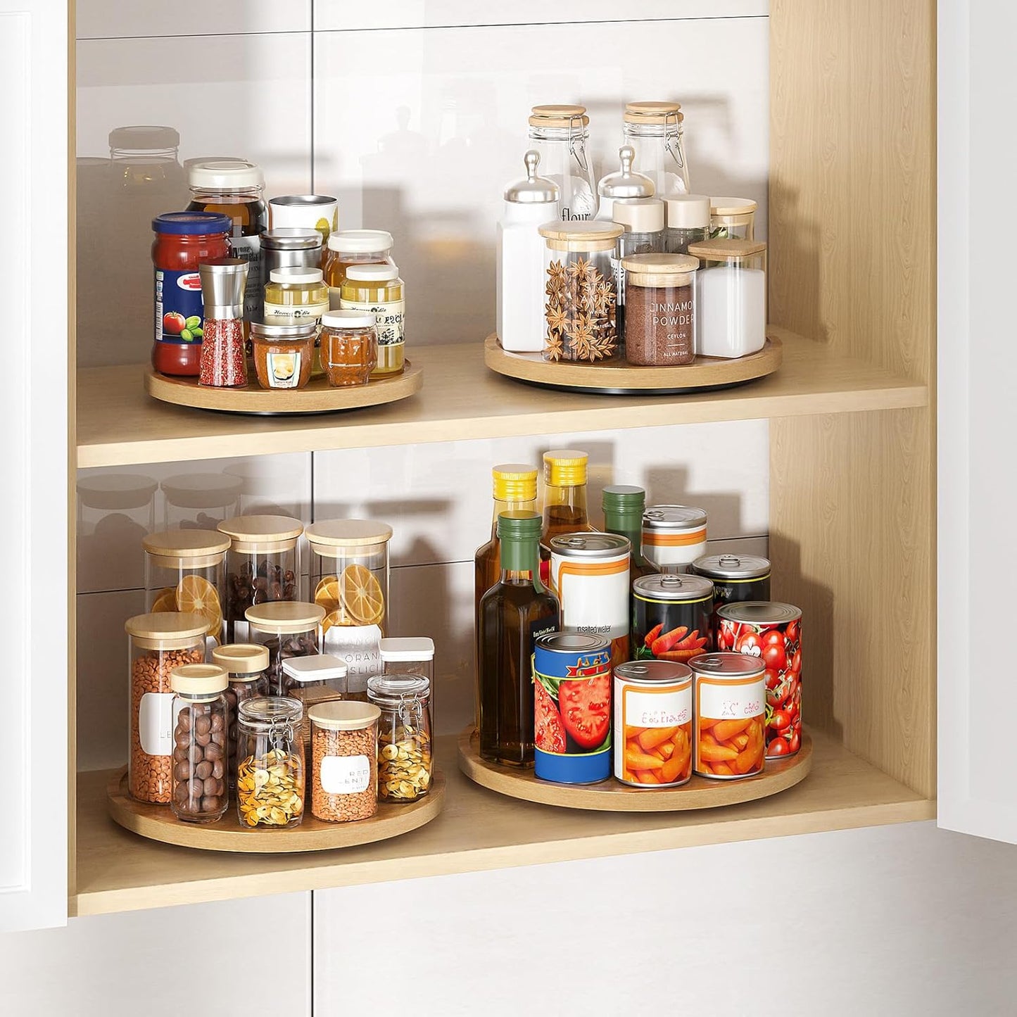 LAMU 9'' Acacia Wood Lazy Susan Organizer for Table Top, Lazy Susan Turntable for Cabinet, Kitchen, Countertop, Pantry Organization