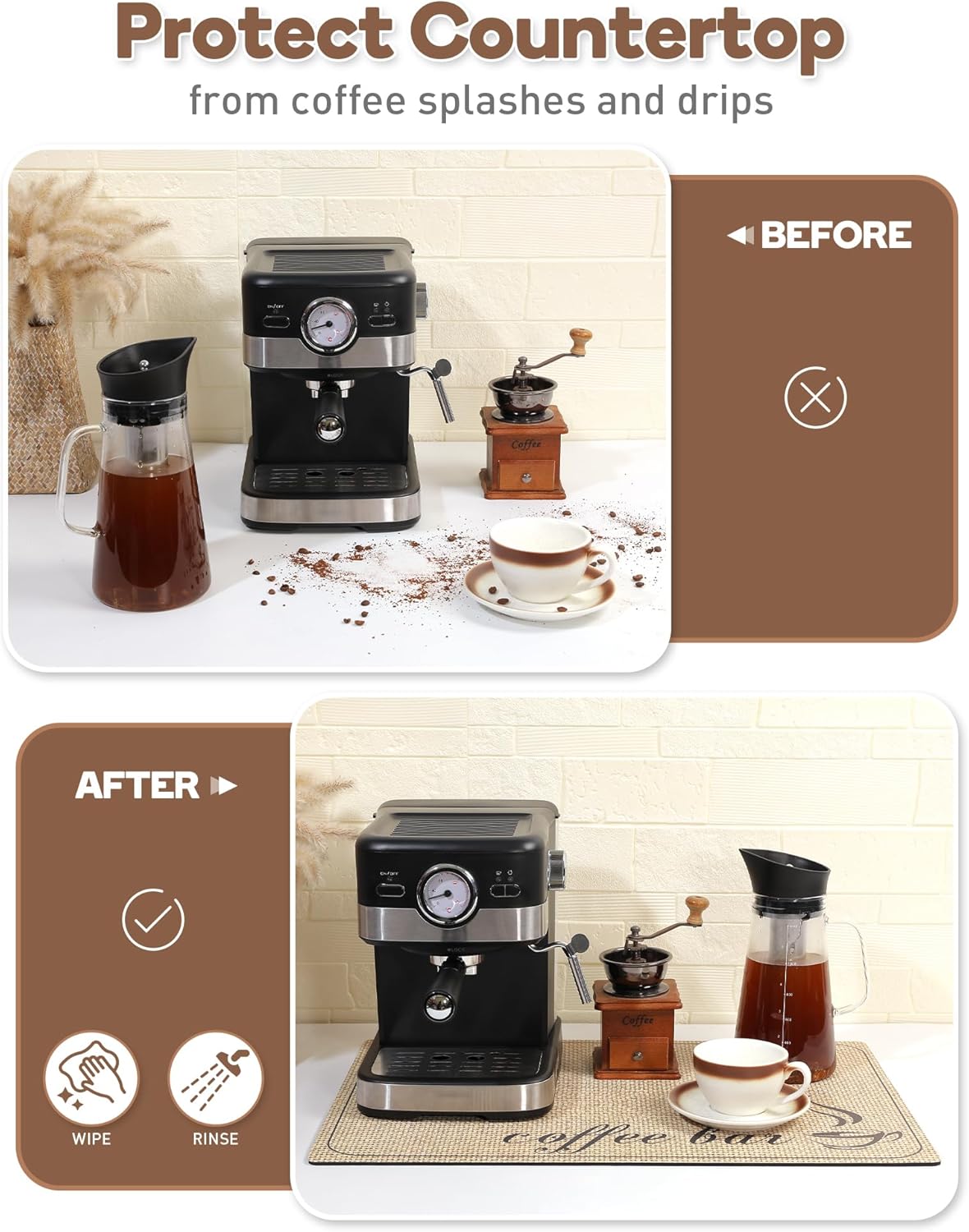 SUEH DESIGN Coffee Mat, Absorbent Dish Drying Mat 23.6 x 15.7 in Quick Dry Coffee Mat Large Drying Mats for Kitchen Counter Coffee Bar, Coffee Bar