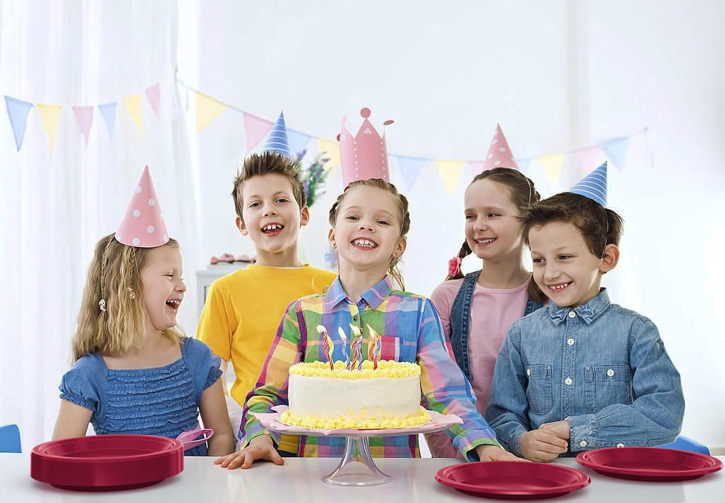 Exquisite Party Solids Burgundy Plastic Plates For Party 10" Burgundy Disposable Plates Heavy Duty Supplies 100 Pcs Plastic Dinnerware Sets Heavy Duty 350 GSM Disposable Dinnerware Set