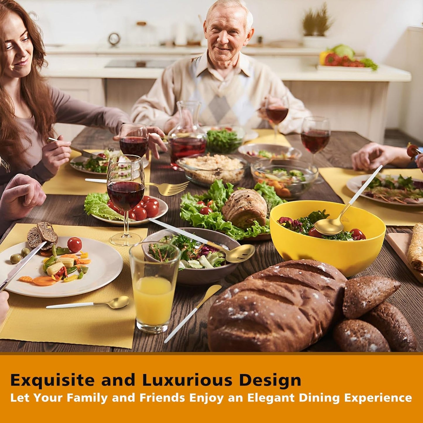 Matte Whitegold Serving Set，Oliviola 5-Piece Stainless Steel Large Hostess Set with Round Edge, Satin Finished, Dishwasher Safe -Large Spoon, Large Fork,Butter Knife，Sugar Spoon & Slotted Spoon