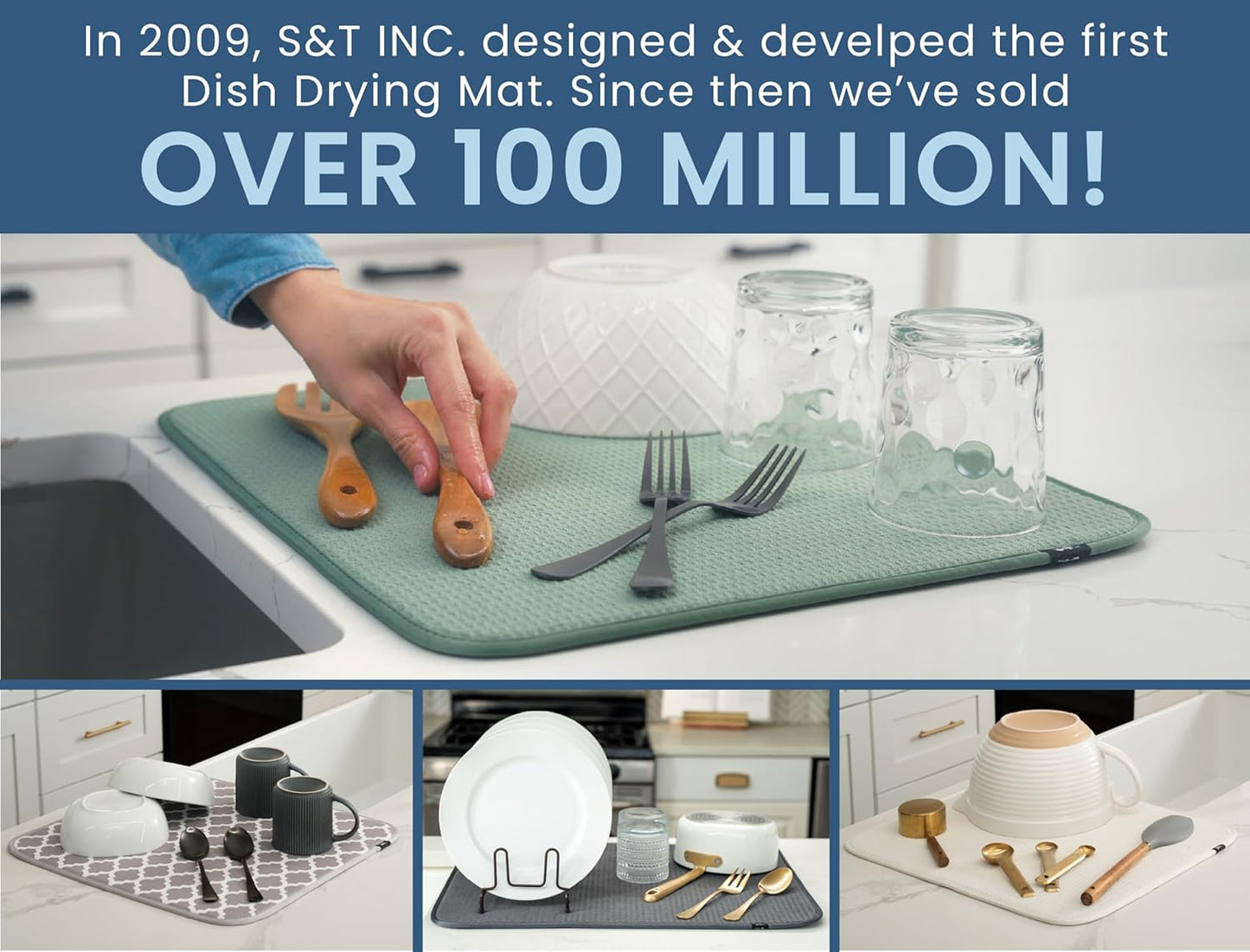 S&T INC. Dish Drying Mat XL, 18” x 24”, Absorbent Microfiber Kitchen Counter Mat, Dish Drying Pad for Dishes, Utensils, Pots and Pans, Extra Large, Charcoal