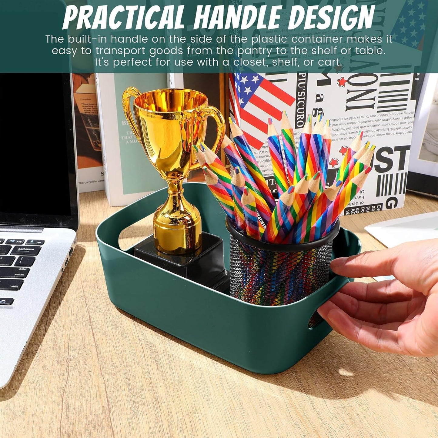 Zopeal Plastic Storage Bins 10 Pcs Green Pantry Organizer Bins Small Baskets Storage Containers for Home Kitchen (8 x 5.7 x 3 Inch)