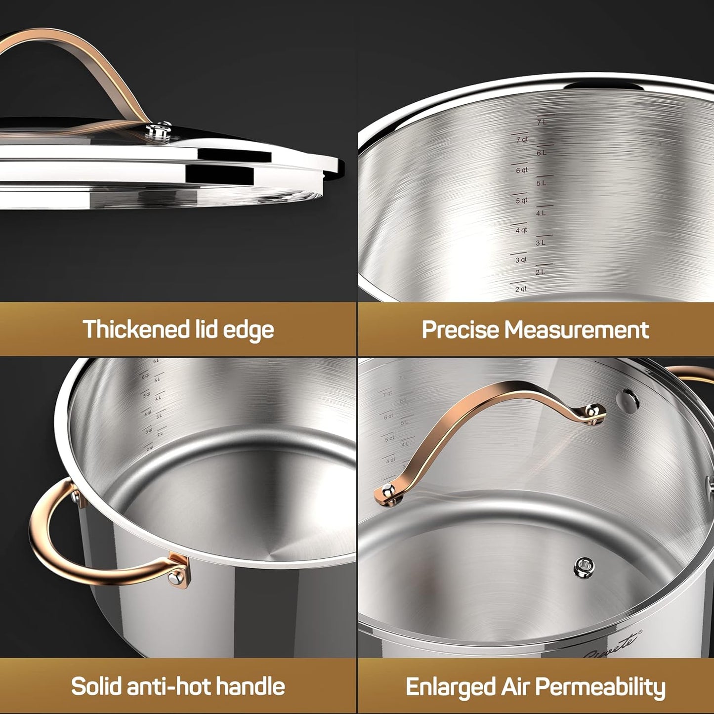 8 Quart Stock Pot, 3 Ply Whole Clad Stainless Steel Stock Pot, 8 QT Cooking Pot with Lid, Induction Pot for Cooking, 18/10 Stainless Steel Cookware Stockpots Oven, Gas and Dishwasher Safe