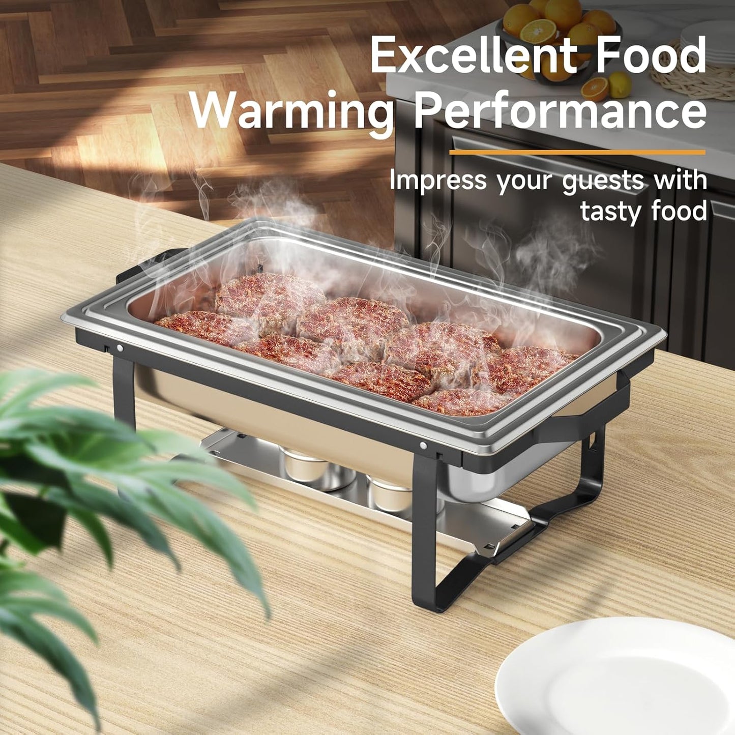 Chafing Dishes for Buffet 4 Pack, 9QT Chafing Dish High Grade Stainless Steel Chafer Complete Set,Steel Handle, Catering Events Complete Buffet Warmer Set (Black, 4)