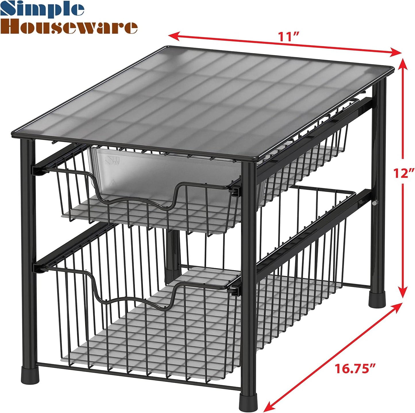 Simple Houseware Stackable 2 Tier Basket Drawer, Black