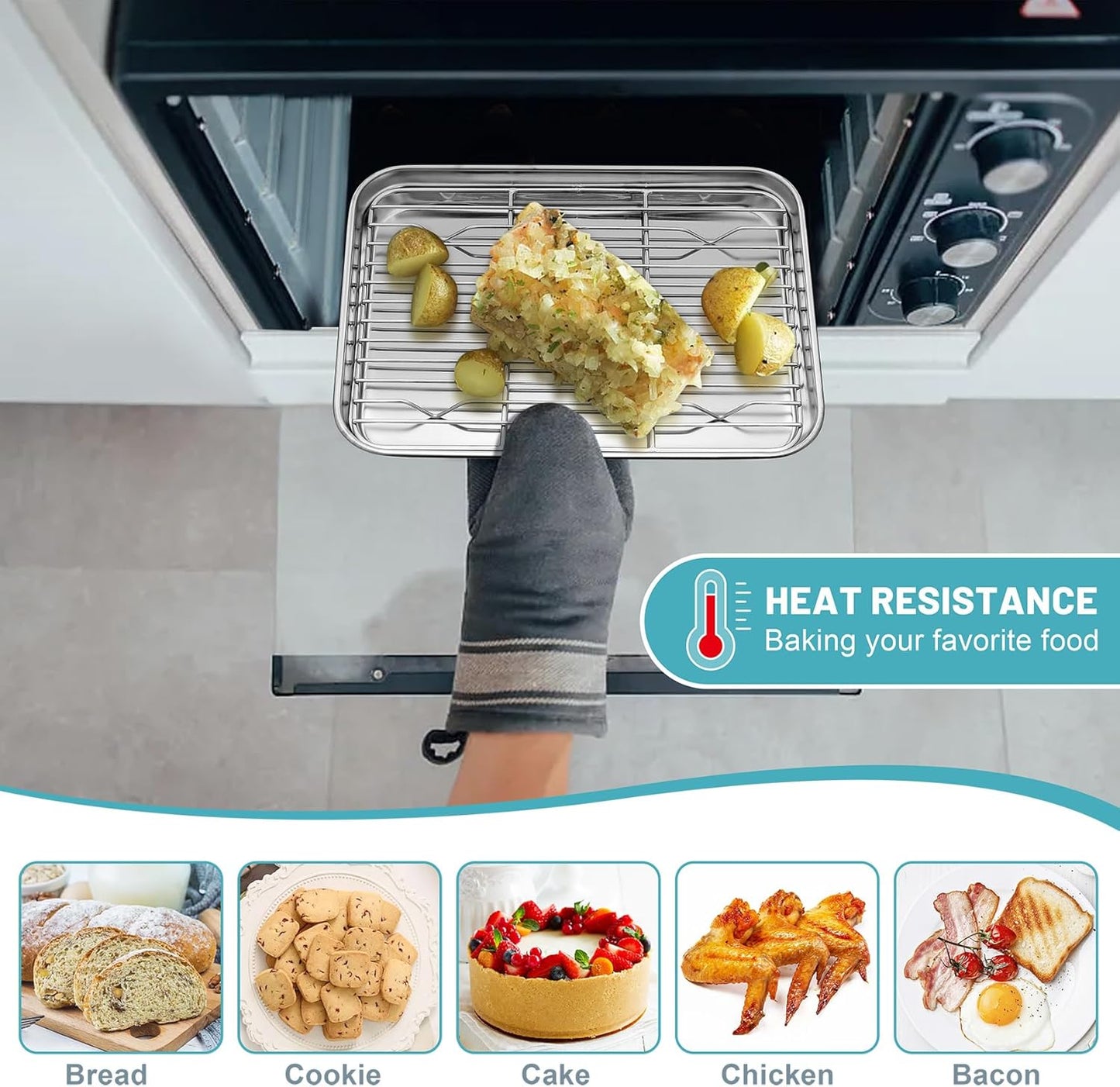 TeamFar Cooling Rack, 8.75” x 6.25” Stainless Steel Wire Baking Rack for Cooking Roasting Grilling, Fit for Oven Pan, Oven & Dishwasher Safe, Non-toxic & Heavy-Duty, 2PCS