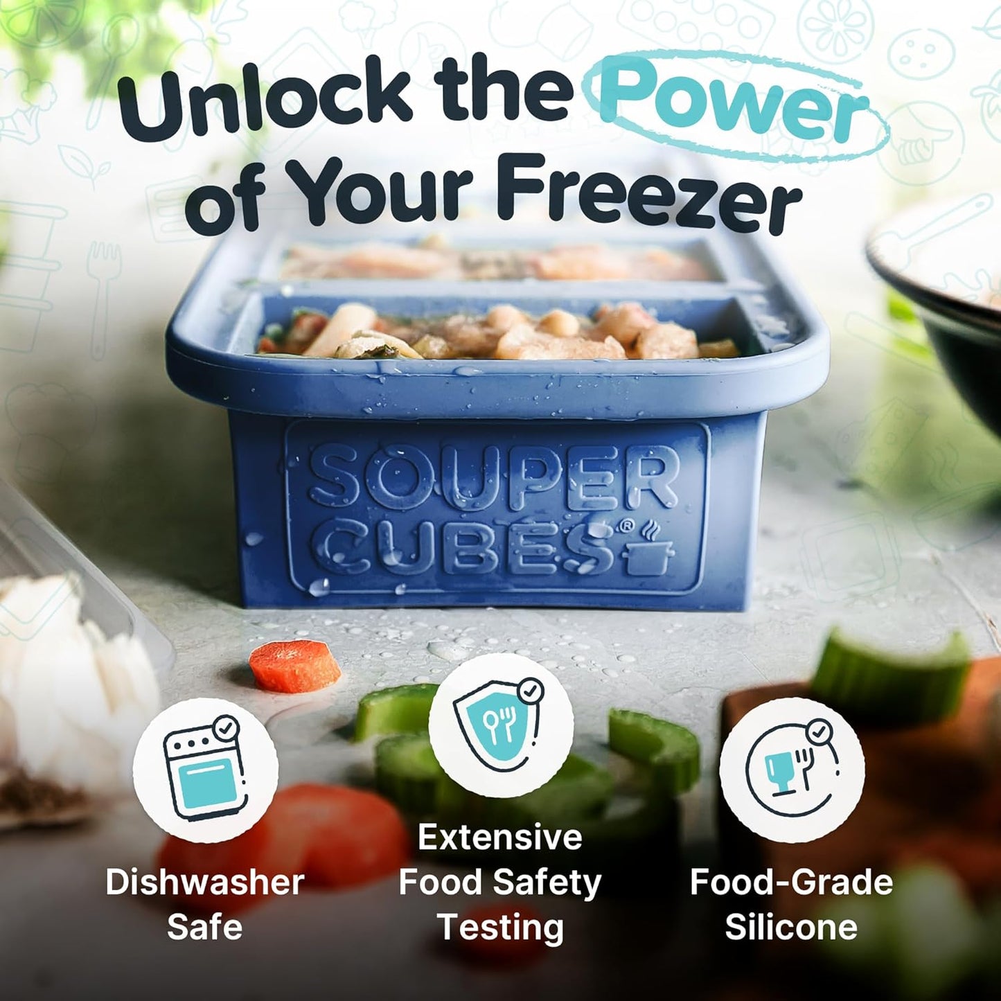 Souper Cubes 1 Cup Silicone Freezer Molds - Soup Cubes Perfect for Storing Broth, Rice, Leftovers and More - Silicone Freezer Trays with Lids for Meal Prep - Blueberry - 1-Pack