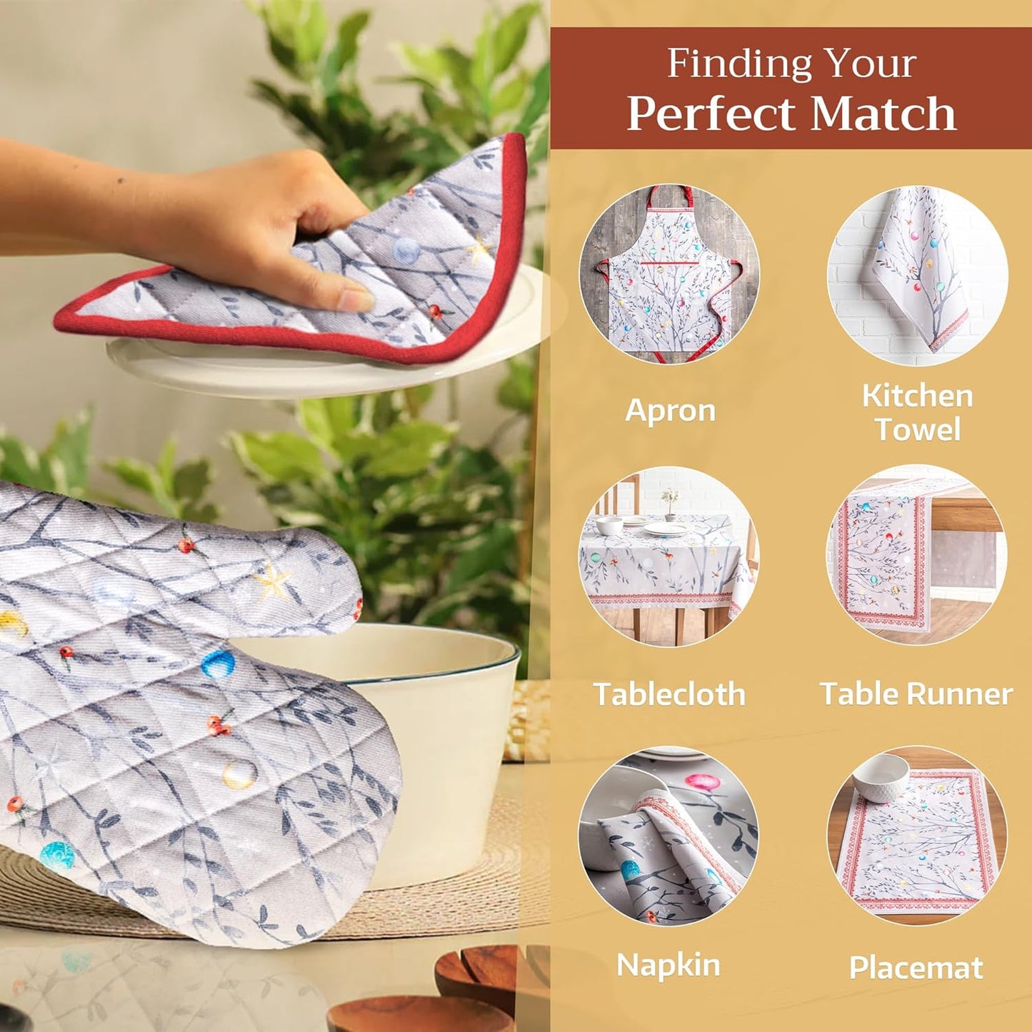 Maison d' Hermine Oven Gloves 100% Cotton Oven Mitt 7" x 13" with Loop Heat Resistant, BBQ, Cooking Gloves, Baking, Grilling, Kitchen, Handling Hot Pans (Pack of 1, Fairy Christmas)