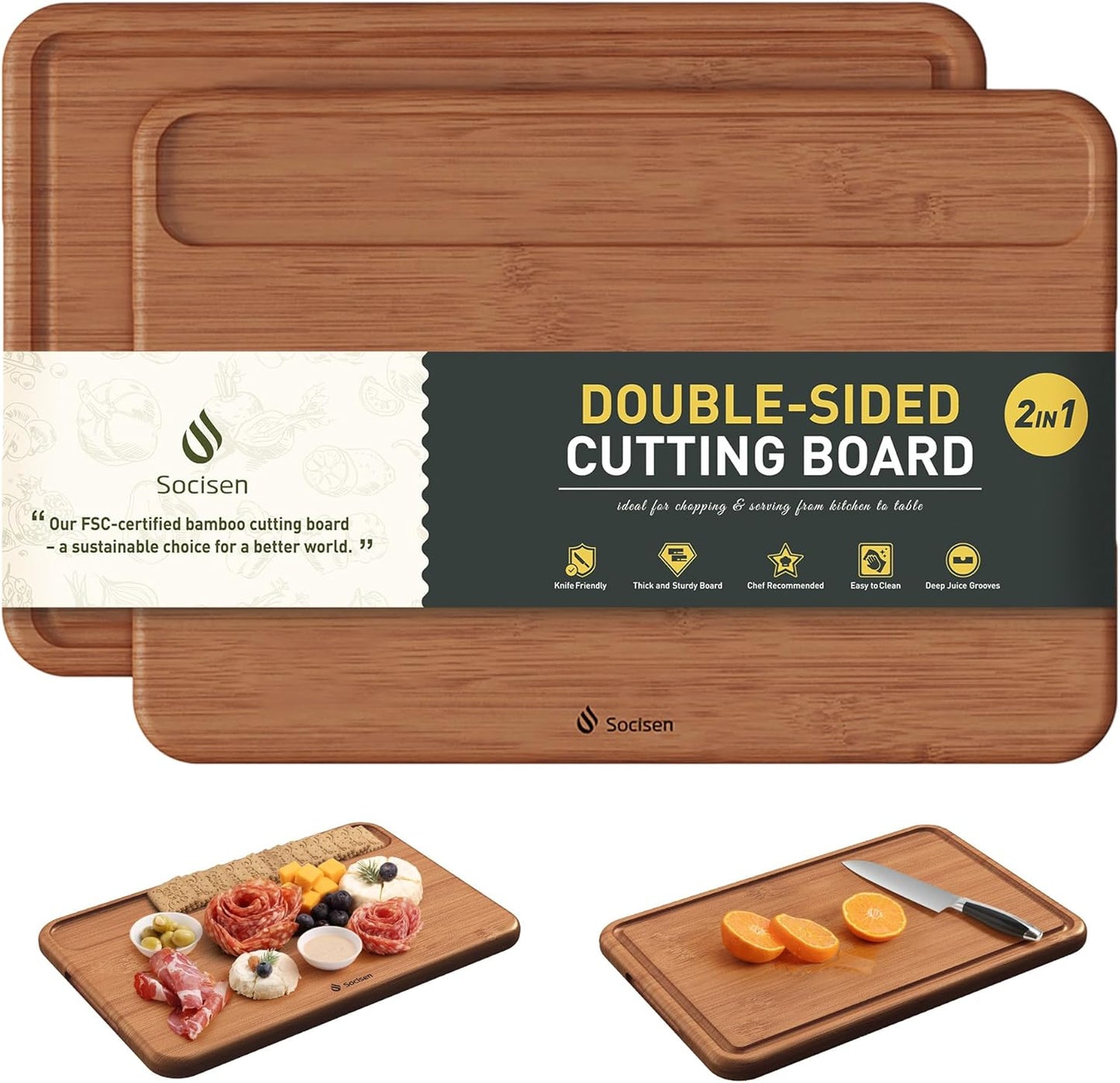 Extra Large Bamboo Cutting Board Set Over Sink Nice Solid Thick Wood Juice Groove Chopping Board Big Best Hardwood Counter Organic Vegetable Kitchen Gadgets Apartment Essentials(17.5" x 12" x 0.8")