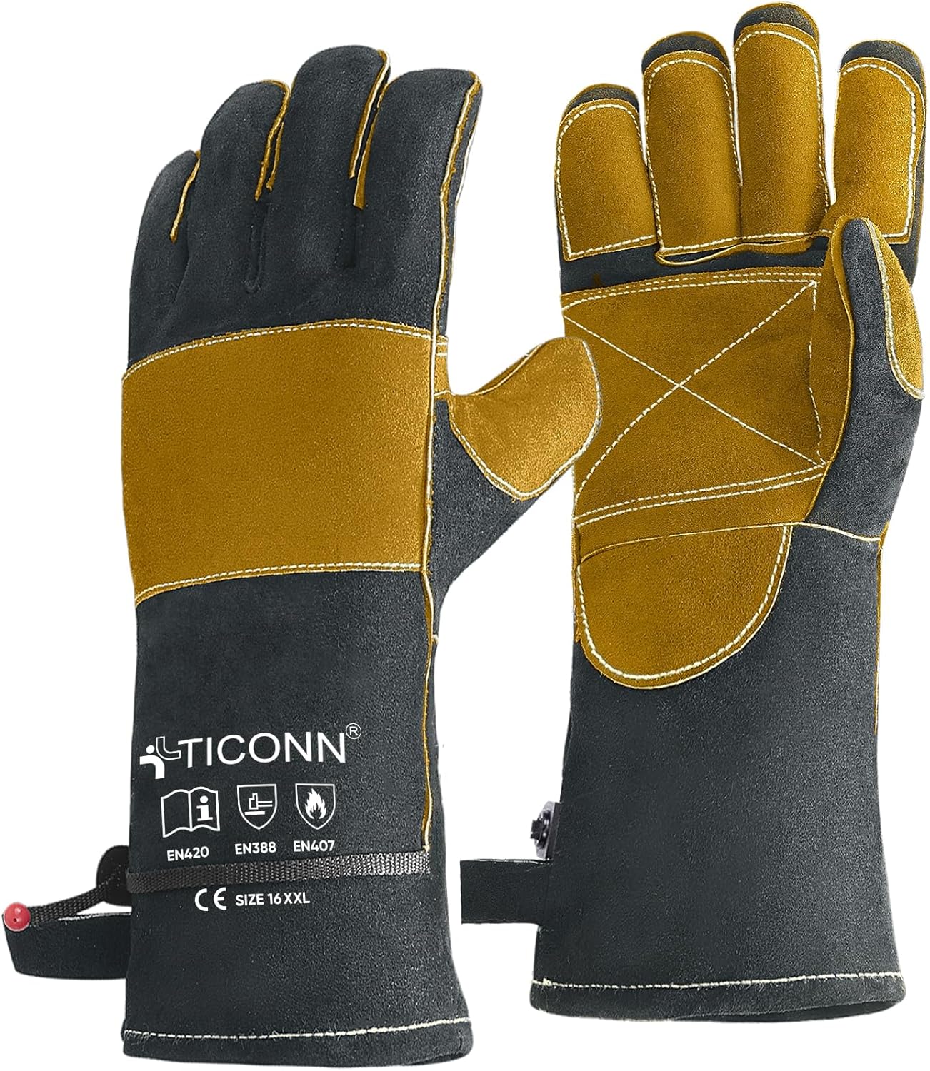 TICONN Welding Gloves, 16 IN L/XL/XXL 1000°F Heat-Resistant Fireproof Leather Gloves for Welders, Stick, Forge, Mig, Tig, BBQ