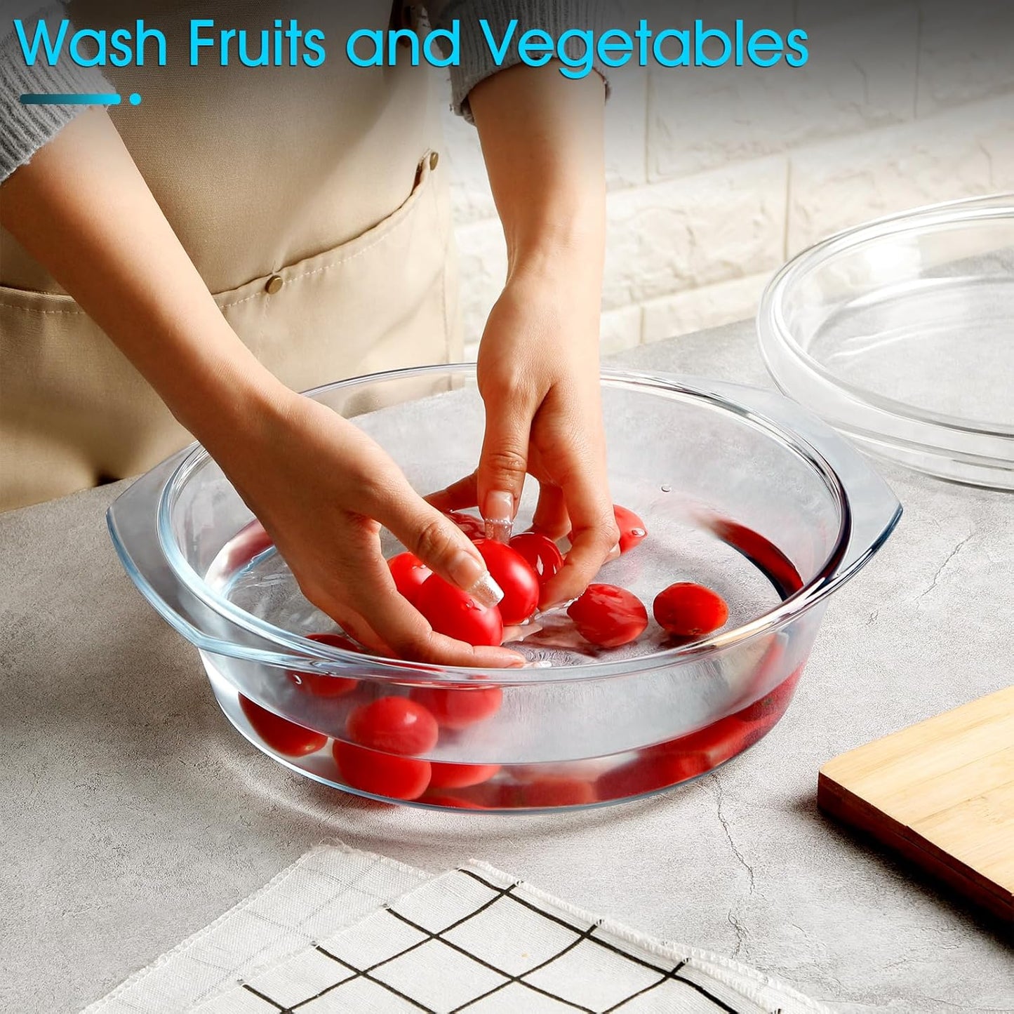 NUTRIUPS 3QT Round Glass Casserole Dish with Lid, Tempered Glass, 10inch Large Glass Microwave Bowls with Lid