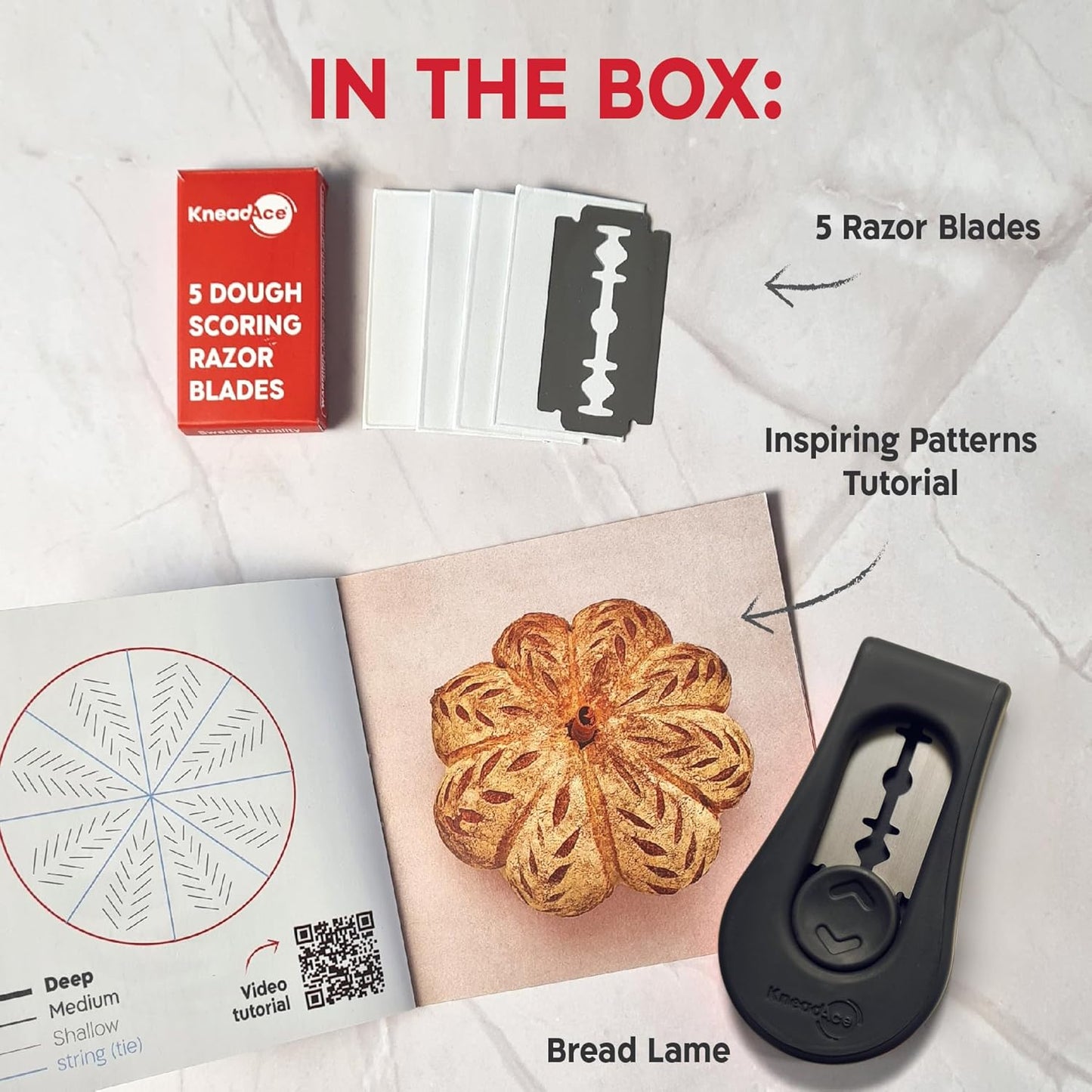 KneadAce Upgraded Magnetic Bread Lame, Professional Dough Scoring Tool with Extractable Blade, Sourdough Bread Tool for Baking, Includes Scoring Pattern Booklet & 5 Replaceable Razor Blades