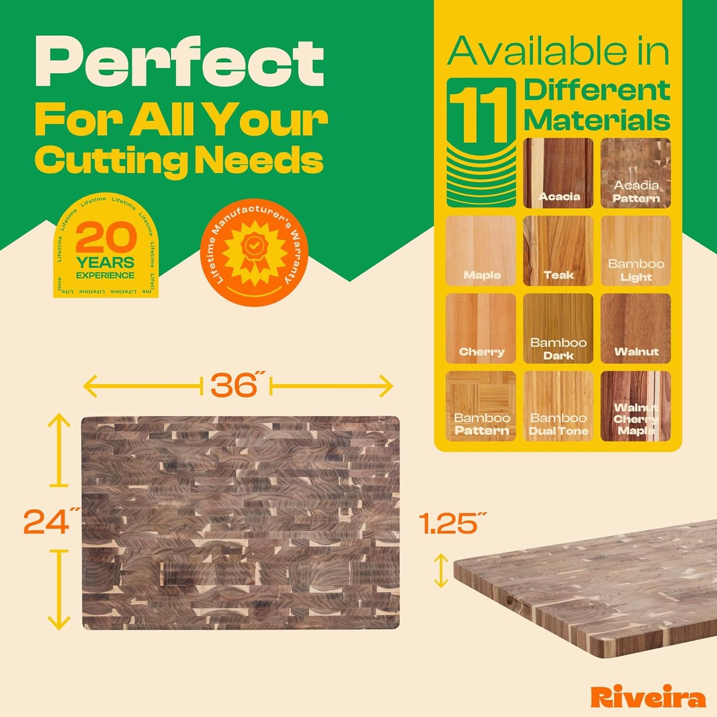 Riveira Acacia Wood Cutting Board – Gourmet Acacia Grandeur: 36 x 24 Wooden Cutting Board – Natural Wooden Cutting Boards For Kitchen Decorative – Innovative Juice Grooves Acacia Wooden Chopping Board