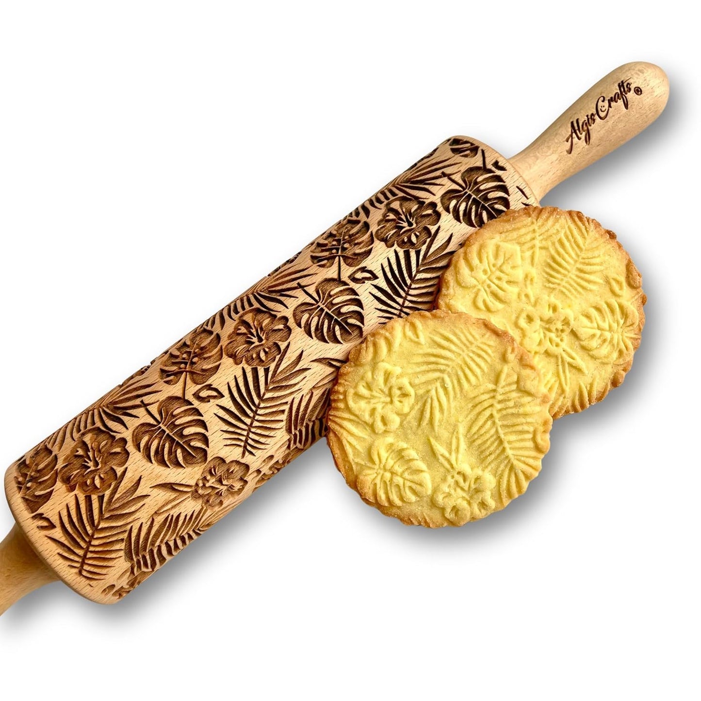 RAINFOREST embossing rolling pin with Tropical Pattern. Dough roller for embossed cookies and Pottery by Algis Crafts
