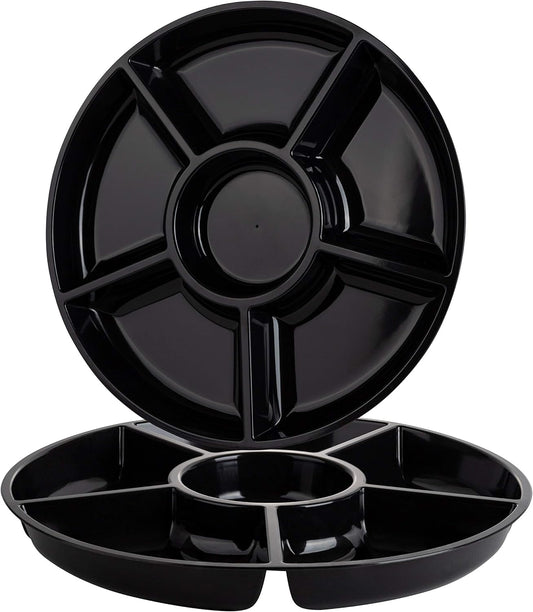 Plasticpro 6 Sectional Round Plastic Serving Tray/Platter (2, Black)