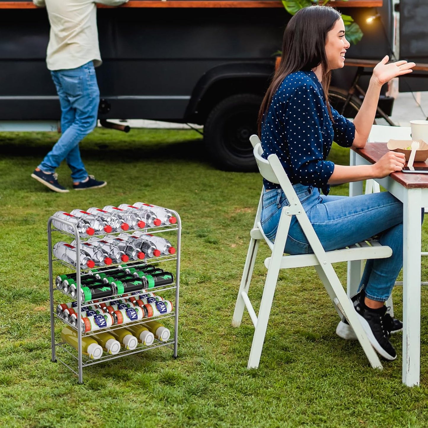 Water Bottle Holder Organizer 5 Tier Water Bottle Storage Rack, Freestanding Floor Beverage Soda Can Dispenser Organizer Rack for Pantry, Kitchen Countertop, Cabinet, Office, Hold 30 Bottles, Silver