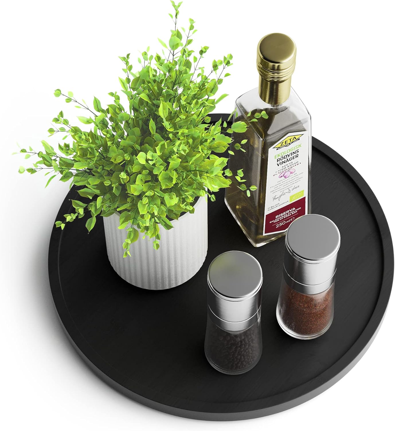 Lazy Susan Organizer Homerays 10 Inch Non-Skid Bamboo Lazy Susan for Kitchen Rotating Spice Rack for Kitchen Cabinet, Wood Turntable for Kitchen Countertop Organizer Black