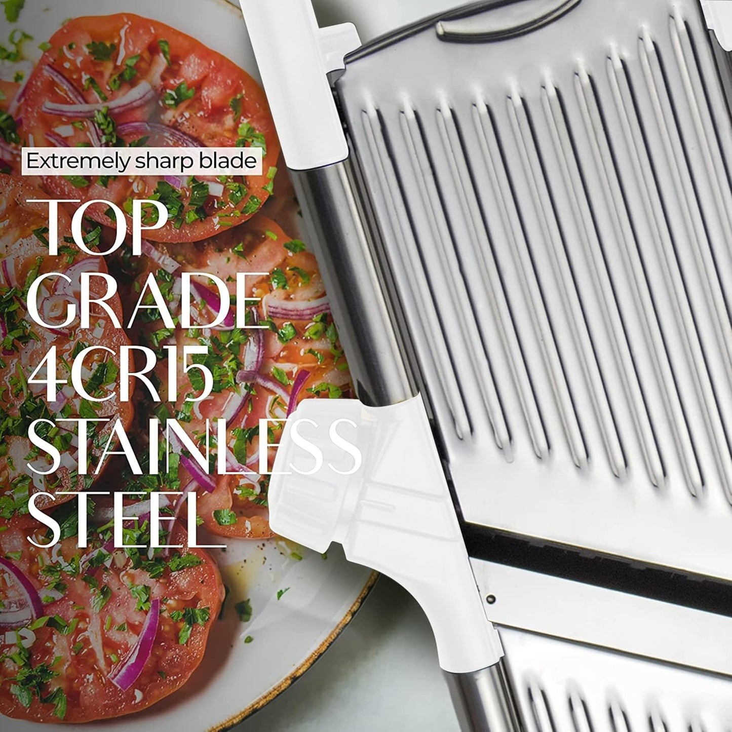 Gramercy Adjustable Mandoline Food Slicer, Mandoline Slicer for Kitchen, Mandolin, Potato, Tomato, Carrot, Vegetable, Fruit and Onion Cutter - Stainless Steel - INCLUDING 1 Pair Cut-Resistant Gloves
