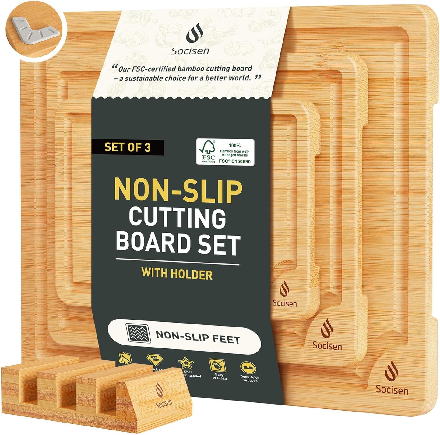 Bamboo Cutting Board Set Non Slip Feet with Holder Over Sink Kitchen Gadgets Seller 2025 First Apartment Must Haves Things Stuff Accessories House Warming Decor Housewarming Hostess Host Gifts