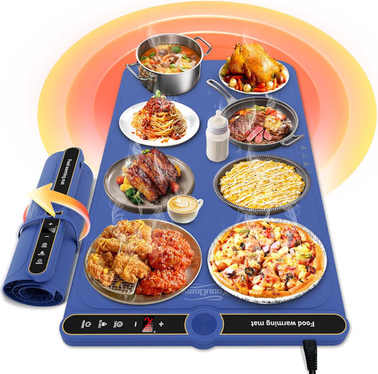 Warming Mat for Food Extra Large - Food Warming Mat, 31.7"x15" Heating Mat for Food with 9 Temperature Settings and 6H Timer, Full Surface Heating Warming Tray for Parties Daily Use(Blue)