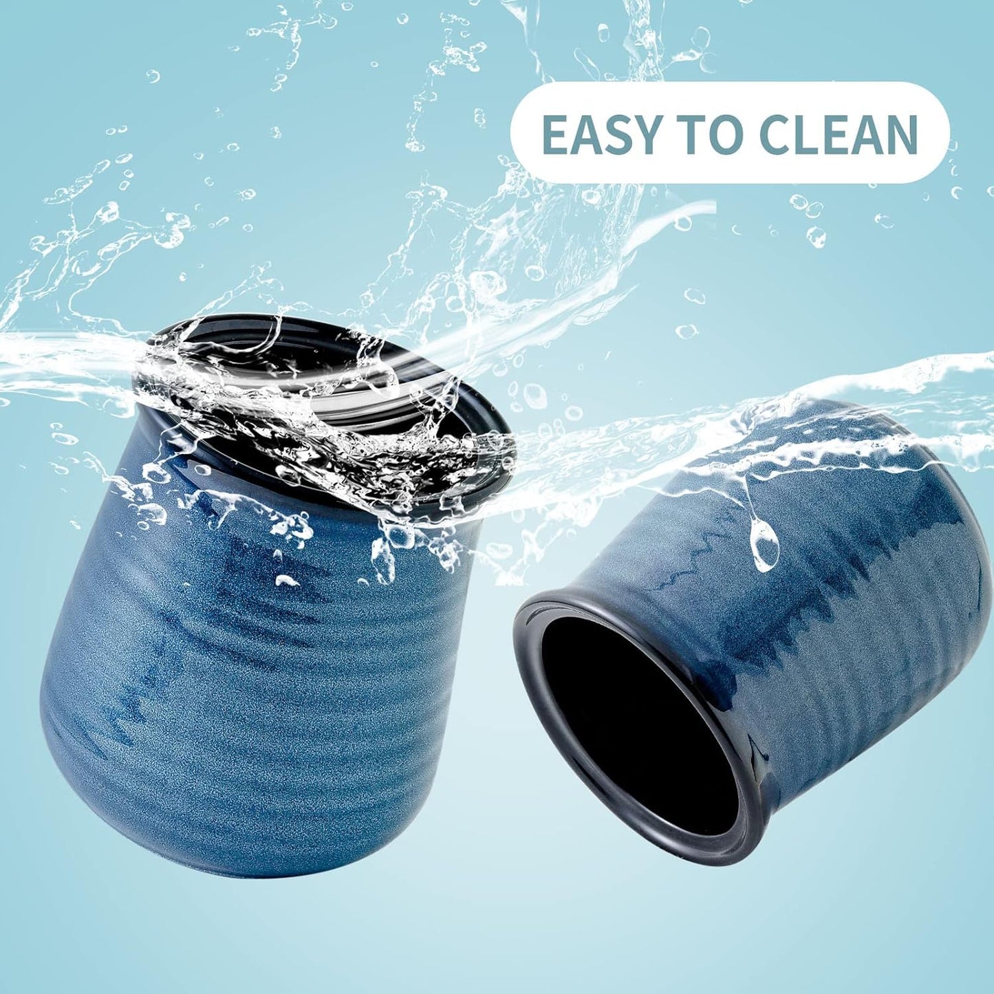 Hasense Large Utensil Holder Crock for Kitchen Counter, 7.1" Ceramic Cooking Utensil Organizer for Countertop, Farmhouse Vintage Utensil Caddy for Spatula Spoon, Rustic Home Table Decor, Blue