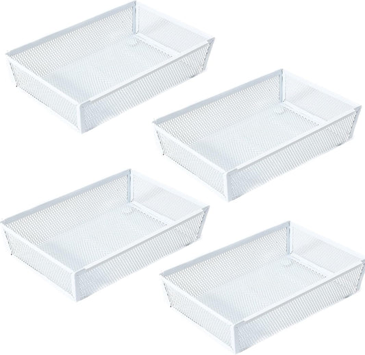 Mesh Tray Kitchen Drawer Utensil Cutlery Tray Office Supplies with Inter-locking Arm Drawer Dividers Organizer for Silverware, Flatware, Home,Office, School,Bedroom(9＂X6＂4pack) White
