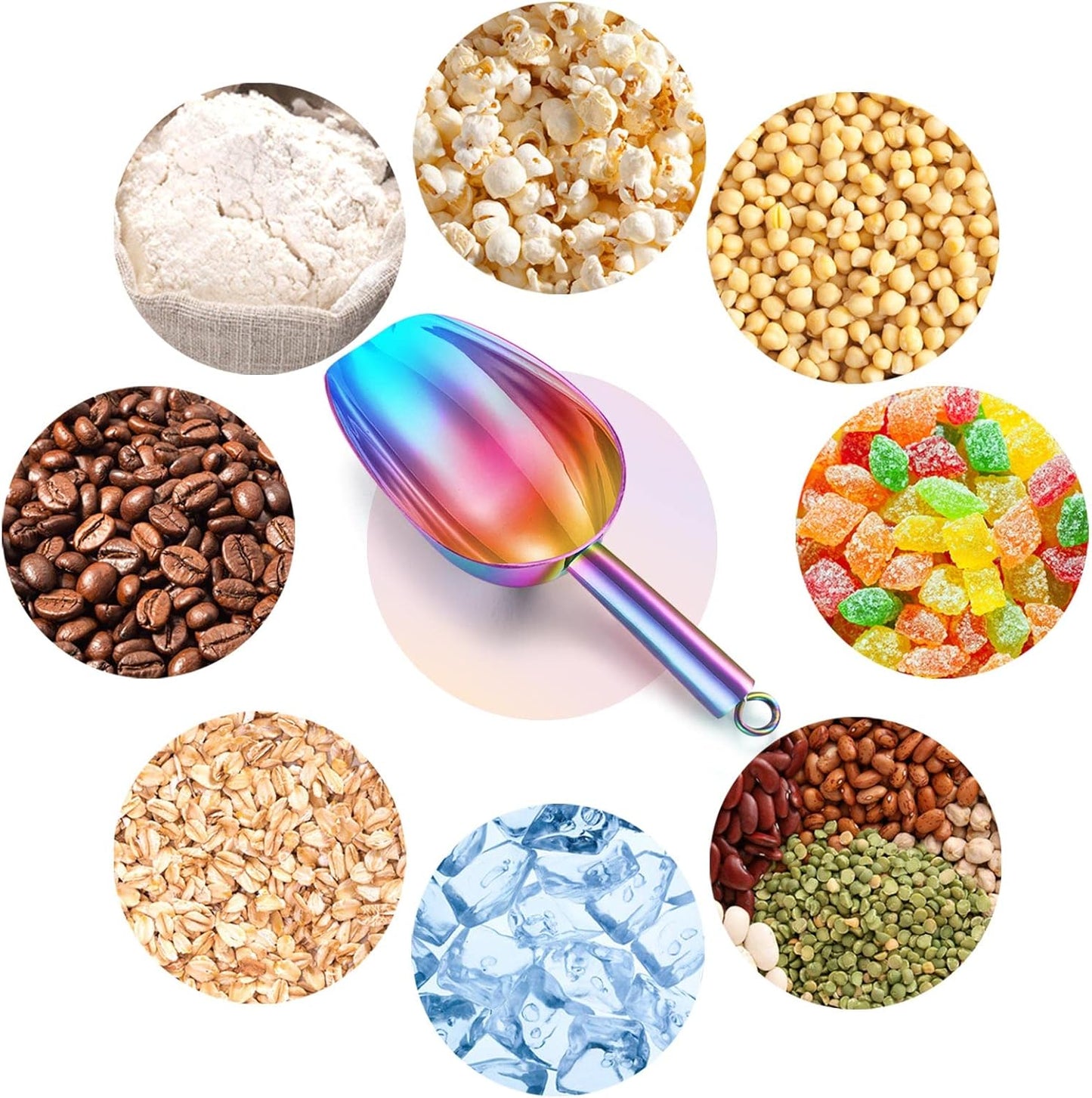 TeamFar 5oz Ice Scoop, Stainless Steel Food Scoop Metal Ice Scooper for Kitchen Bar Party Wedding, Heavy Duty & Sturdy, Easy Storage & Versatile, Mirror Finish & Smooth Edge, Colorful