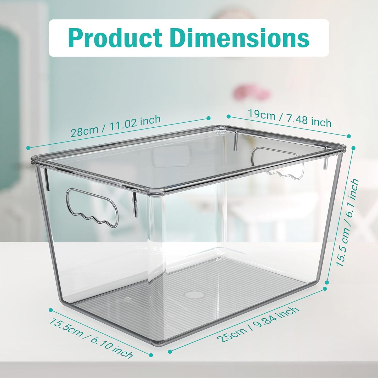 YAN & HIN 6 pcs/set Large Clear Storage Bins with Lids - Stackable, Transparent Pantry Storage with Handles - Nest Nicely for Easy Organization (11 "L x 7.5" W x 6.1 "H)