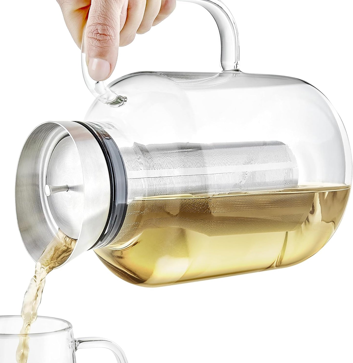 Teabloom Extra-Large Multi-Brew Borosilicate Glass Teapot + Kettle + Pitcher – Steep and Serve Hot Tea, Iced Tea, Cold Brew Tea and Fruit Infused Water – Legacy Tea Maker (51 OZ or 85 OZ)