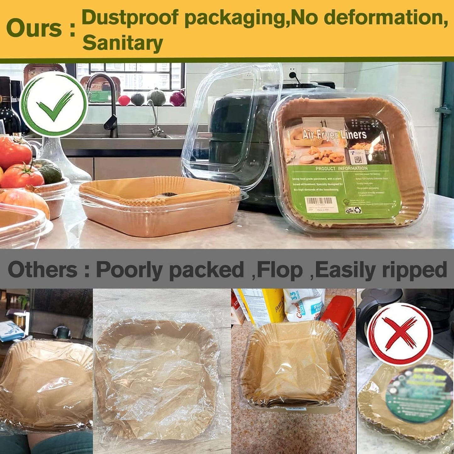 Air Fryer Paper Liners for Chefman 6 QT Compact, 200Pcs 6qt Air Fryer Liners, 8 quart Air Fryer Liners, Parchment Paper Liner for Chefman TurboFry 8-Qt Stainless Steel