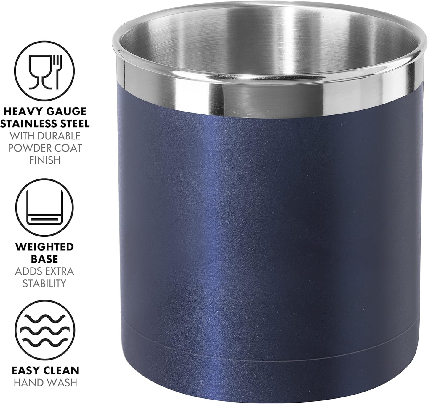 Oggi Stainless Steel Jumbo Utensil Holder - 7" Utensil Caddy, Weighted Base for Stability - Extra Large Utensil Crock and Countertop Utensil Organizer, Blue