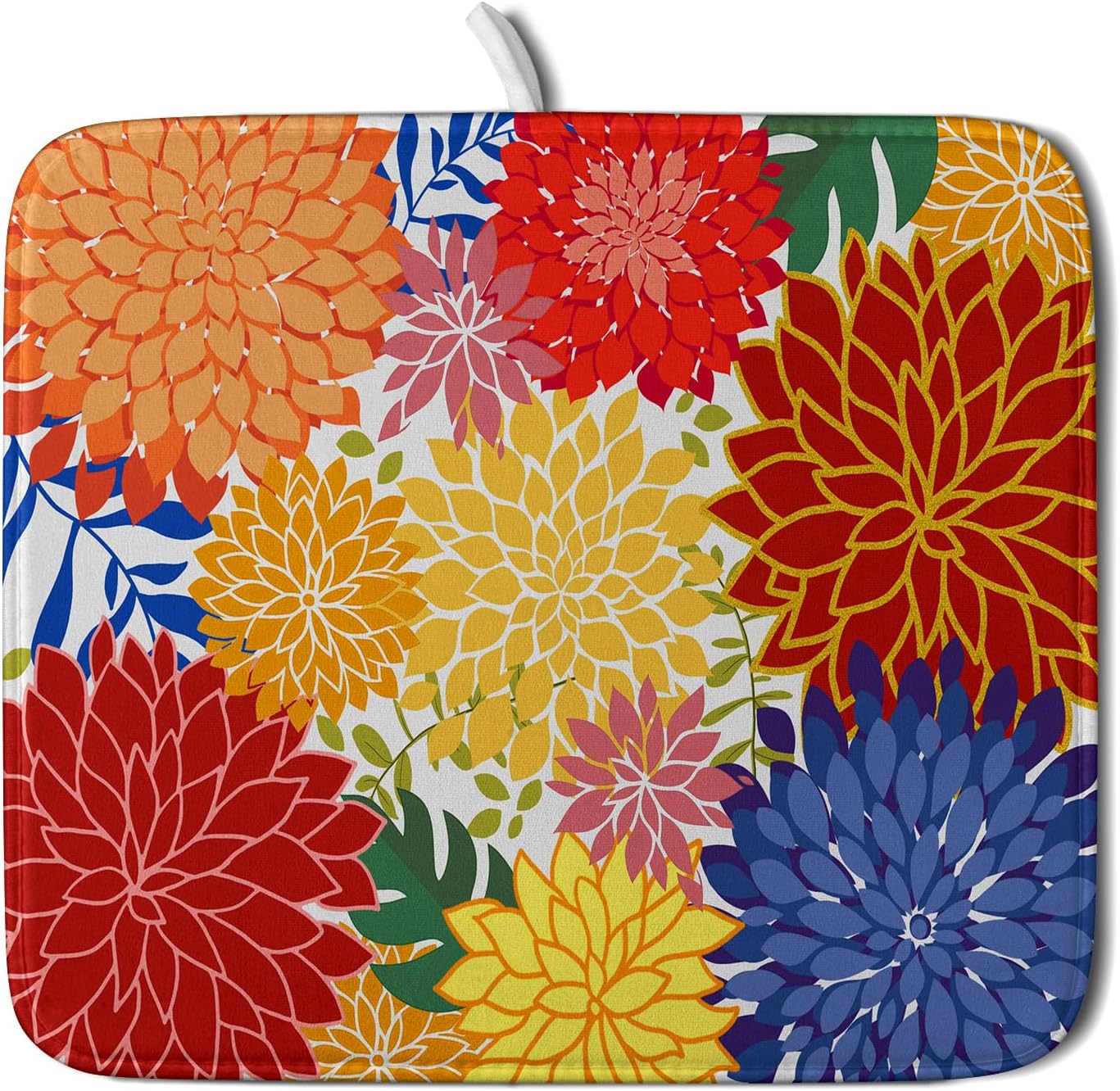 Modern Floral Dish Drying Mat 16x18 in Multicolored Tropical Drying Pad for Kitchen Counter